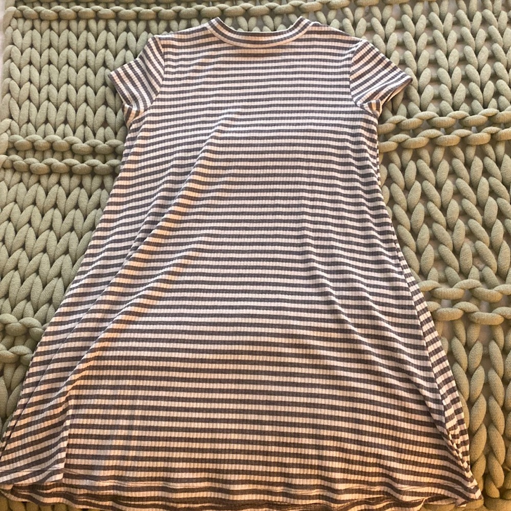 love fire’s grey and white striped dress in size M